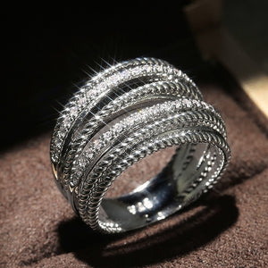 Dazzling Cross Zircon Gemstone Ring Bridal Women Jewelry