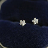 White Gemstone 14k Gold Star Earrings Zircon Women Wedding Jewelry
