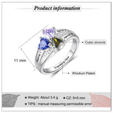 Engraved Name Silver Ring for Women Customized 3 Heart Birthstones
