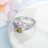 Engraved Name Silver Ring for Women Customized 3 Heart Birthstones