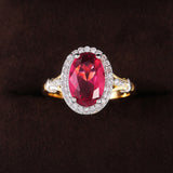 Oval Red Gemstone Two Tone Ring Women Wedding Jewelry