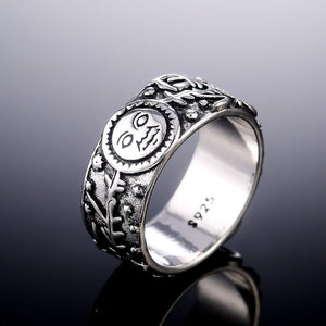 Luxury Moon Star Ring Retro Silver Leaves Pattern Women Jewelry