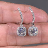 Square Sapphire Bridal Drop Earrings Engagement Jewelry Fine Gift