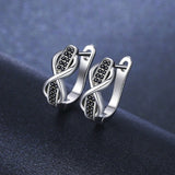 Round Black Spinel Engagement Bow Hoop Earrings for Women Silver Jewelry