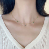 exquisite-retro-emerald-gemstone-necklace-simple-silver-chain-jewelry