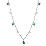 Exquisite Retro Emerald Gemstone Necklace Simple Silver Chain Jewelry