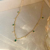 Exquisite Retro Emerald Gemstone Necklace Simple Silver Chain Jewelry