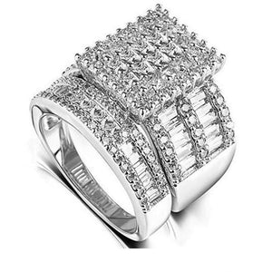 Princess cut Diamond Engagement Ring set 925 Silver Women Jewelry