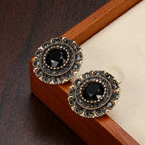 Antique Gold Black Stone Stud Earrings For Women Wedding Jewelry