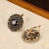 Antique Gold Black Stone Stud Earrings For Women Wedding Jewelry