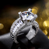 Bridal Round Zircon Ring For Women Wedding Silver Jewelry