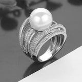 Twist Line Pearl Engagement Ring Zircon Women Wedding Jewelry
