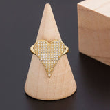 Luxury Zircon Heart Ring 14K Yellow Gold Wedding Party Women Jewelry