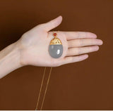 Natural Purple Jade Oval Pendant Necklace Retro Light Luxury Women's Silver Jewelry