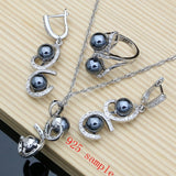 Black Pearl Silver 925 Jewelry Set for Women Bracelet Earrings Ring Necklace
