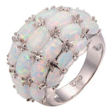 White Fire Opal Ring Silver Bohemia Women Wedding Engagement Jewelry