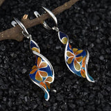 Vintage Handmade Bohemian Leaf Flower Blue Earrings Women Tribal Jewelry