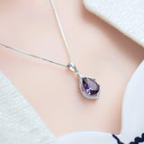 Amethyst Gemstone Water Drop Pendant Necklace Silver 925 Wedding Jewelry