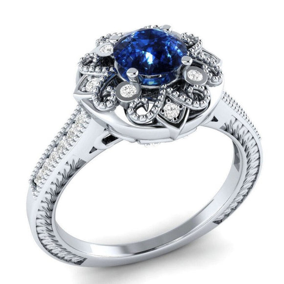 Blue Sapphire Flower Modeling Ring Silver 925 Jewelry Engagement