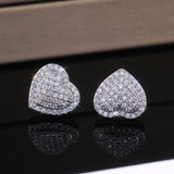 Shiny Heart Stud Earrings Silver for Women Wedding Jewelry