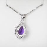 Amethyst Gemstone Water Drop Pendant Necklace Silver 925 Wedding Jewelry