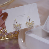 Sapphire Angel's Wings Stud Earrings 14K Real Gold Women's Romantic Jewelry