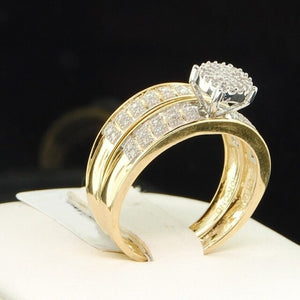 Clear Zircon Engagement Ring Set 14K Gold Women Jewelry