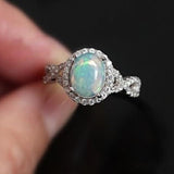 Natural Oval Opal Engagement Ring Women Wedding Fine Jewelry