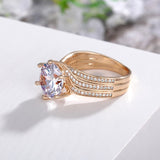  Inlaid Zircon Engagement Ring Gold Women Party Wedding Jewelry