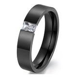 Black Gold Round Zircon Ring for Women Stainless Steel