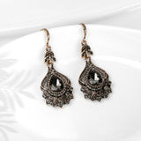 Antique Gold Gray Crystal Bridal Drop Earrings Necklace Women Jewelry
