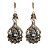 Antique Gold Gray Crystal Bridal Drop Earrings Necklace Women Jewelry