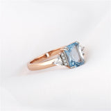 Blue Topaz Gemstone Rose Gold Wedding Ring For Women Fine Jewelry
