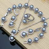 Black Pearl Silver 925 Jewelry Set for Women Bracelet Earrings Ring Necklace