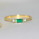 Green Emerald Gemstone Ring For Women 10K Yellow Gold Wedding Jewelry