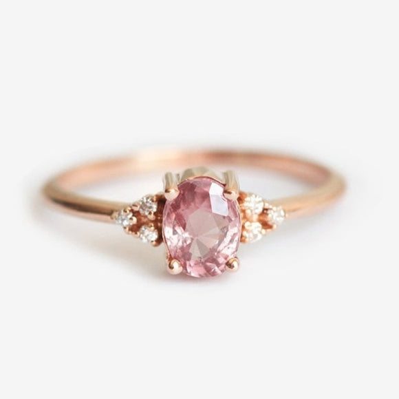 Oval Pink Zircon Engagement Gemstone Ring 925 Silver Jewelry for Women