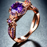 Blue Sapphire Gemstone Ring Round 14K Rose Gold For Women