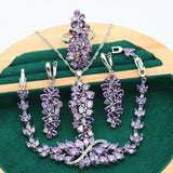 Flower Topaz Jewelry Set For Women 925 Silver Bracelet Earrings Necklace Ring