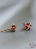 Inlaid Red Crown Stud Earrings Women 925 Sterling Silver Jewelry