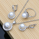 Natural Pearl Jewelry Set Necklace Earrings Ring 925 Silver Jewelry For Women