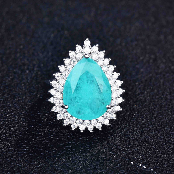 Tourmaline Gemstone Ring Water Drop 925 Sterling Silver Women's Jewelry