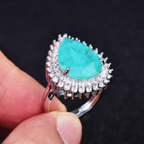Tourmaline Gemstone Ring Water Drop 925 Sterling Silver Women's Jewelry