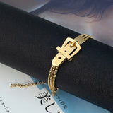 Multi-Layer Gold Belt Strap Bangle Bracelet Women Charm Jewelry