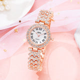 Luxury Rose Gold Watch Quartz Wristwatch Bracelet Diamond Jewelry