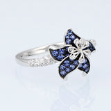 Luxury Gem Flower Jewelry Set Ring Earrings Women's 925 Sterling Silver