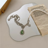 Green Rhinestone Pendant Necklace Silver Chain Pearl Water for Women