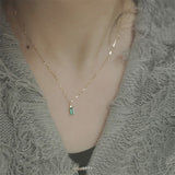 Classic Green Square Pendant 925 Sterling Silver Chain Women Jewelry