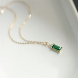 Classic Green Square Pendant 925 Sterling Silver Chain Women Jewelry