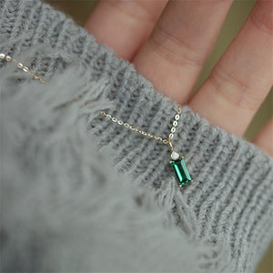 Classic Green Square Pendant Necklace Silver Chain Women Jewelry