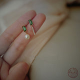 Luxury Emerald Pearl Earrings Women 925 Sterling Silver Wedding Jewelry